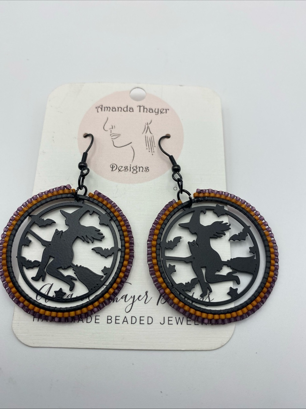 Amanda Thayer Designs Handmade Beaded Halloween Witch Earrings